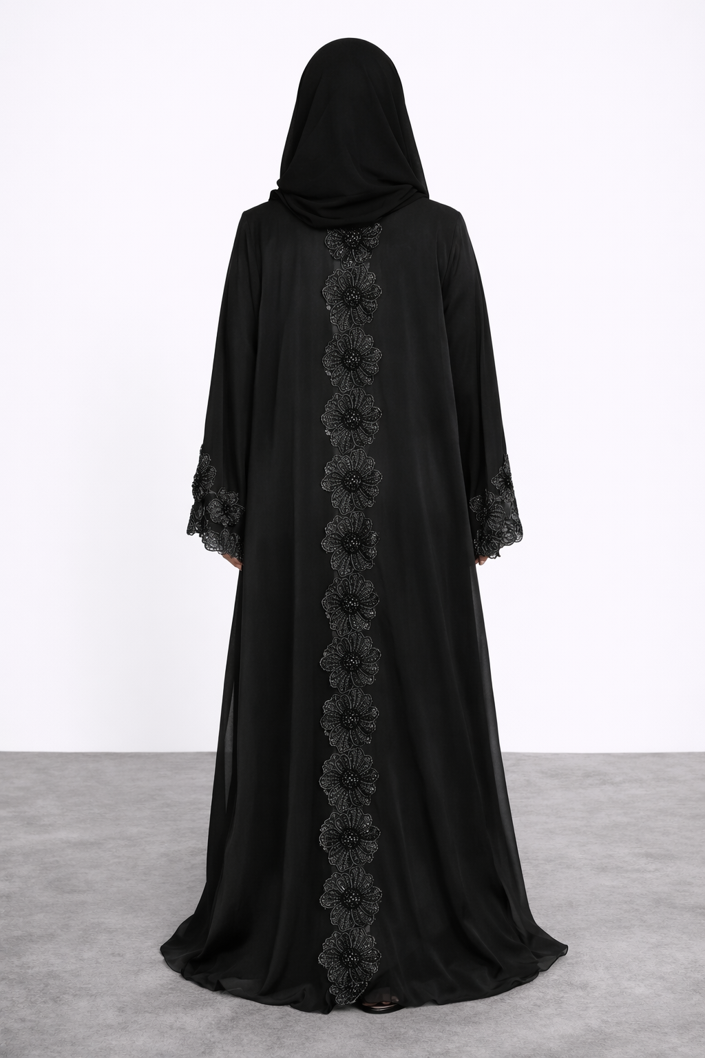 Black Floral Lace Abaya