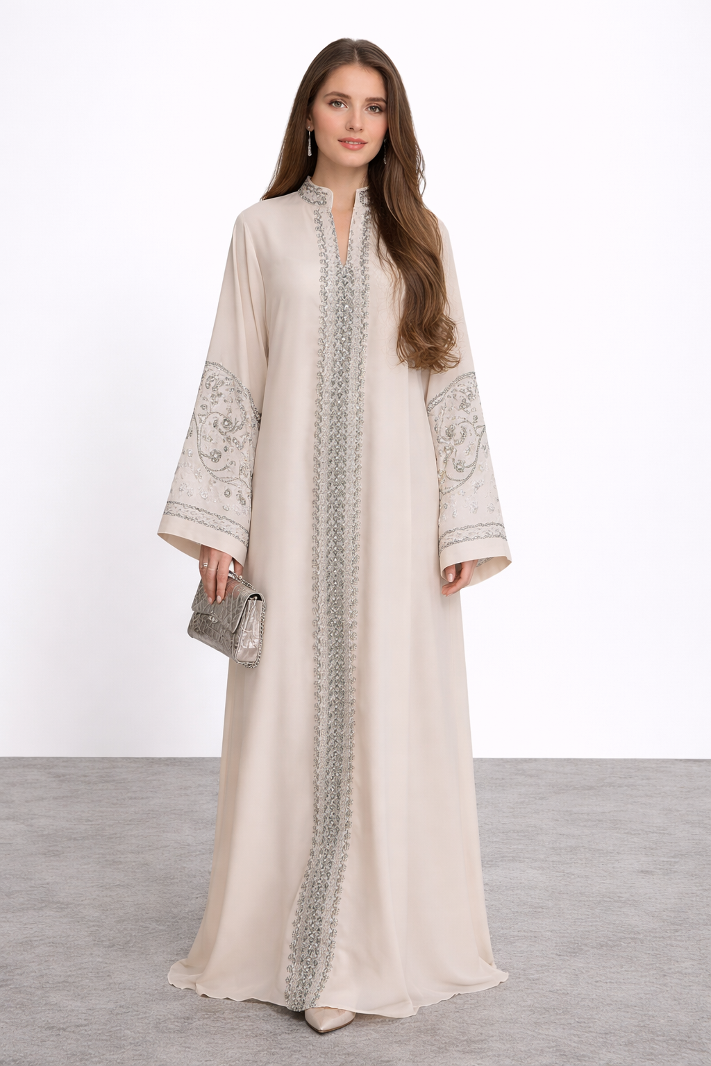 Beige Embroidered Kaftan