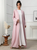 Blush Open Abaya Cardigan with Embellished Sleeves