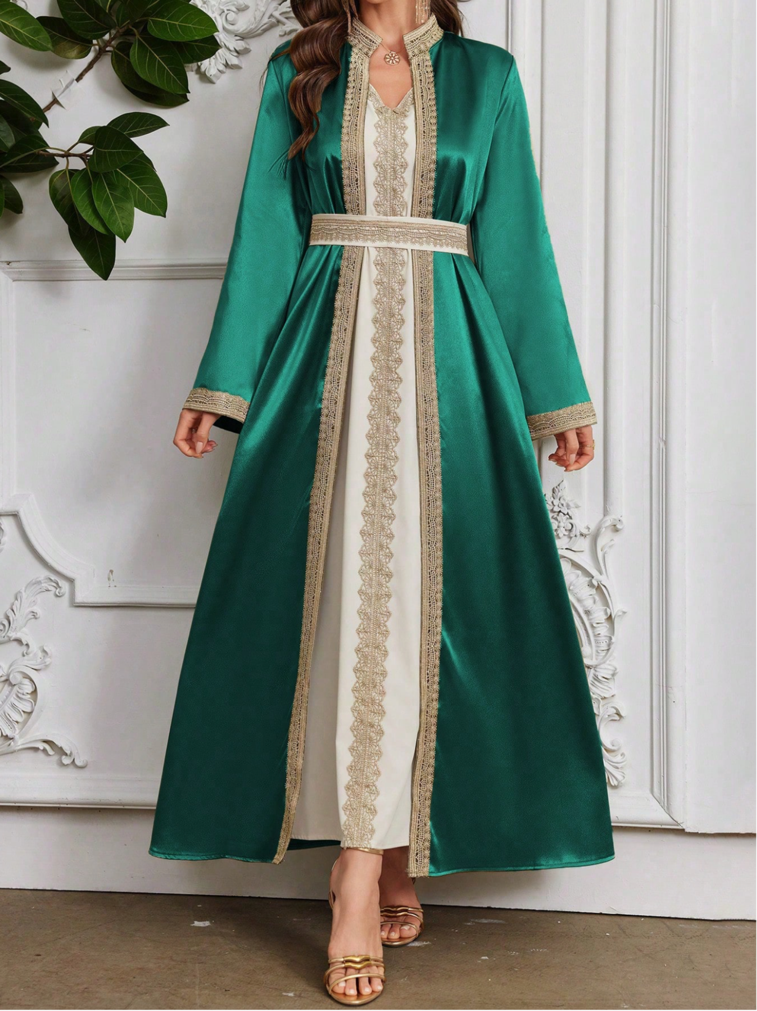 Embroidered Moroccan Kaftan Abaya – Sage